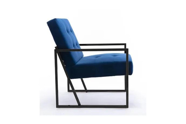 Armchair 1-Seater Blue e upholstery wooden frame metal legs luxurious