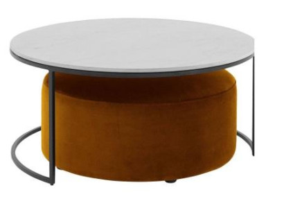 White MDF Coffee table + orange Stool new metal legs luxury