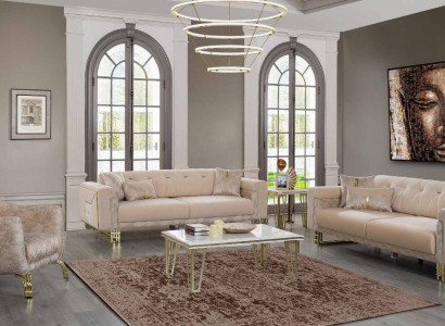 Complete e Beige Seating Set Living room Sofas Luxury Armchair Coffee table