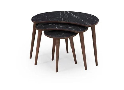 Coffee tables 3 x Set of black Wood Luxurious Living room table set