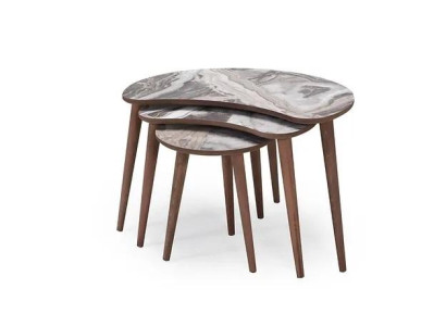 Kidney-shaped Coffee tables 3 x Set Side tables Living room Beige new