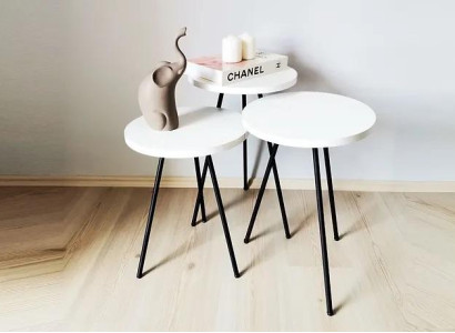 Living room Coffee table Side table Set 3x Modern White MDF metal legs