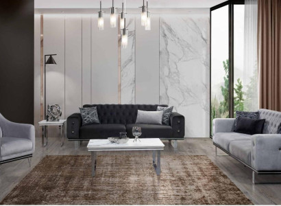 Black & Gray Chesterfield Sofa set Modern Couches Side table