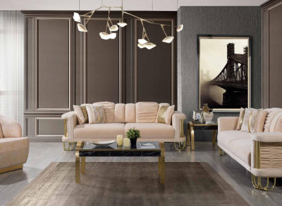 Modern Beige Sofa set 3+3+1 Seater Designer Upholstered Chair Furniture