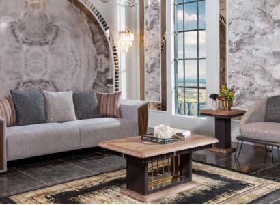 Gray Robust Sofa Set Upholstery Three Seater Textile Armchair Couch Set