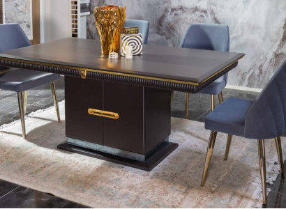 Luxurious stainless steel Dining room set Modern Dining table 4x upholstered chairs