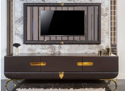 Brown Living room TV Wardrobe Designer TV Frame Luxurious Wood Set