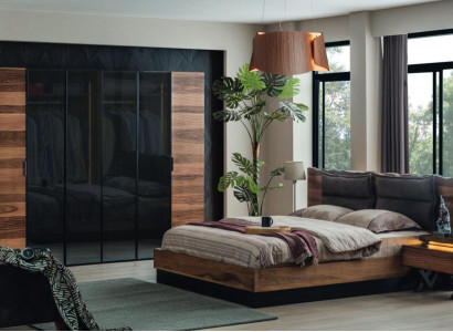 Modern Bedroom Furniture Designer Bed 2x Bedside tables Wardrobe