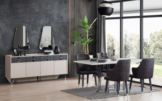 Modern Dining set Rectangular Dining table 6x Chairs Sideboard 2x Mirror