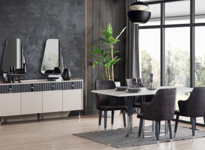 Modern Dining set Rectangular Dining table 6x Chairs Sideboard 2x Mirror