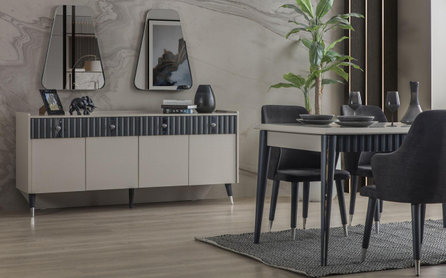 Modern Dining set Rectangular Dining table 6x Chairs Sideboard 2x Mirror