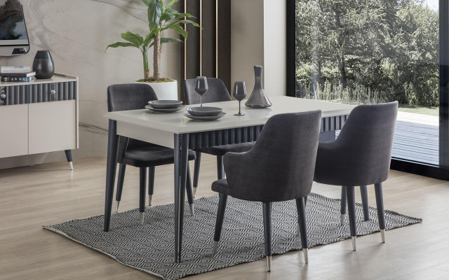 Modern Dining set Rectangular Dining table 6x Chairs Sideboard 2x Mirror