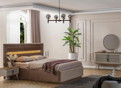 Beige Bedroom Luxury Furniture Designer Double bed 2x Bedside tables 5pcs