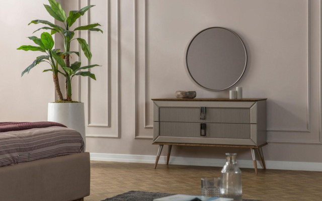 Beige Bedroom Luxury Furniture Designer Double bed 2x Bedside tables 5pcs