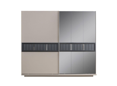 Modern Beige Bedroom Wardrobe Mirror Cabinet Wood Furniture