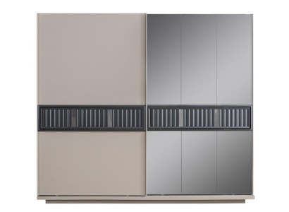 Modern Beige Bedroom Wardrobe Mirror Cabinet Wood Furniture
