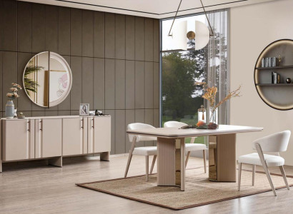 Complete e Beige Dining room Suite Dining table Chairs Sideboard Mirror