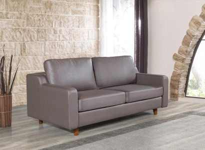 Gray Leather Sofa Designer 3-Seater Living room Couches Upholstery Furniture