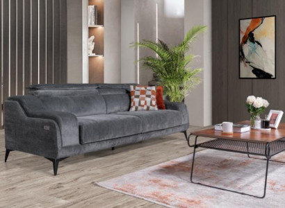 Luxurious Gray Textile Sofa Designer 3-Seater Living room three-seater