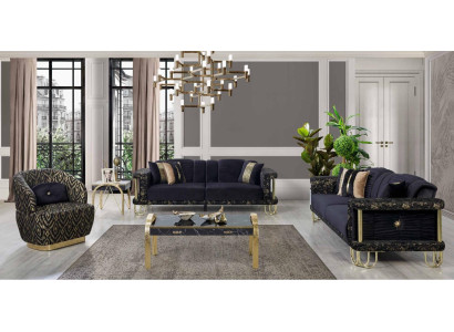 exclusive Living room Upholstery couch set x2 textile sofas 1-seater 3-piece