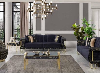exclusive Living room Upholstery couch set x2 textile sofas 1-seater 3-piece