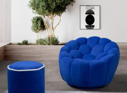 Blue armchair designer living room set 2 pieces exclusive r upholstery stool