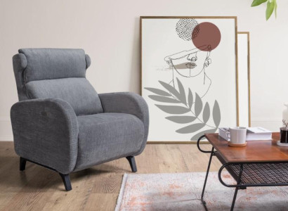 Gray Relax Armchair with Luxury Footrests Living Room Lounge Single Seater