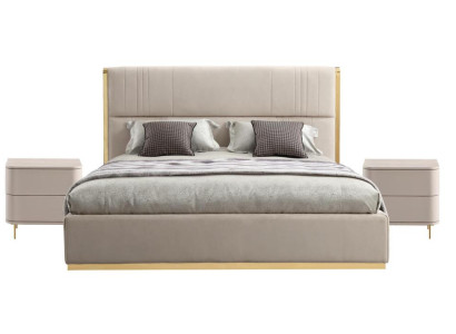 Bedroom Set Bed Gray Metal Fabric Design Luxury 2x Bedside tables 3pcs. new -