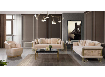 Living room Beige Sofa set Three Seater Couch Designer Armchair Group