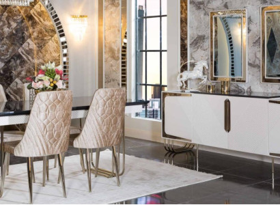 Stylish Dining room Furniture stainless steel Suite Dining table Chest of drawers Mirror