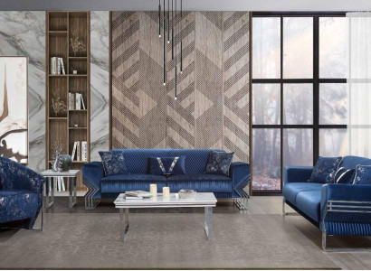 Living room Blue e sofa set designer three-seater armchair coffee table