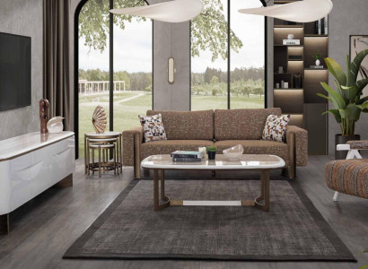 Stylish brown living room sofa set designer 3-seater 1-seater 3-piece