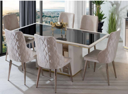 exclusive Dining room Suite Elegant glass table designer upholstered chairs 7 pieces