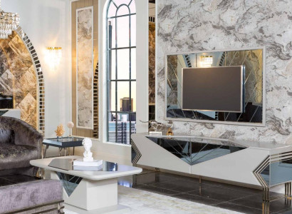 Modern White Wall unit Suite Designer TV Sideboard Luxury TV Frame