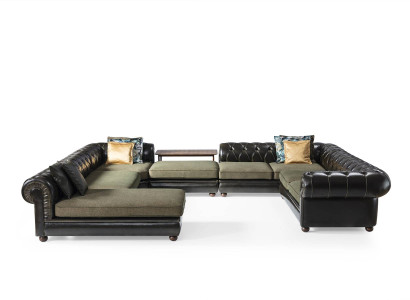 Black and green corner sofa U-shape upholstery living landscape relax luxury couch