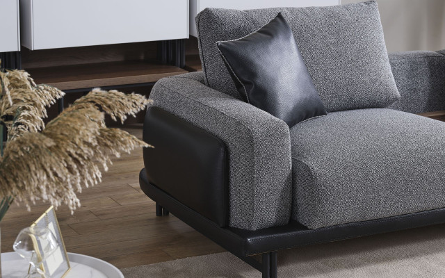 Gray living room set L-shape sofa designer upholstered armchair coffee table