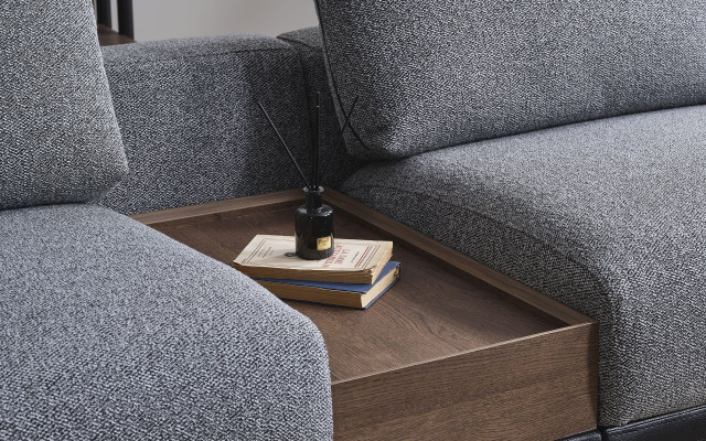 Gray living room set L-shape sofa designer upholstered armchair coffee table