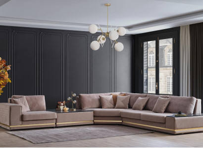 Beige L-shape Living landscape Designer upholstered sofa Stylish couches new