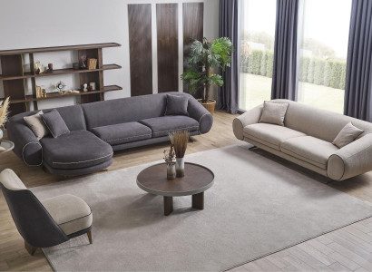 Modern Living room Set Gray Corner sofa L-shape 3-Seater Upholstery Armchair