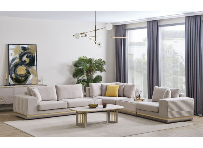 Living room Light Beige Corner sofa L-shape Couch Modern Textile Sofa Furniture