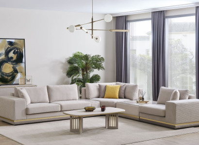 Living room Light Beige Corner sofa L-shape Couch Modern Textile Sofa Furniture