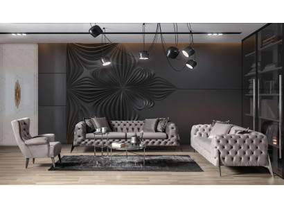Light gray Living room Chesterfield Sofa set 4+3 Armchair Luxury Armchair