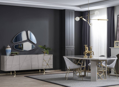 Gray Dining room Furniture Luxurious Dining set Dining table 4x Chairs Sideboard