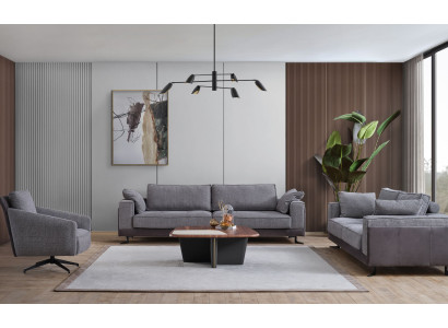 Gray living room upholstered four-seater three-seater textile armchair