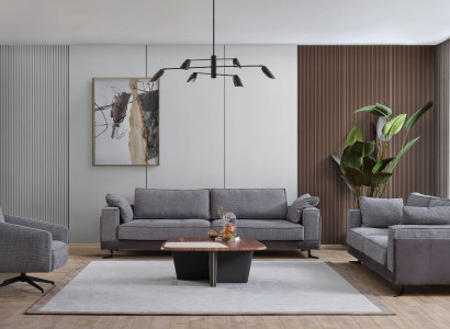 Gray living room upholstered four-seater three-seater textile armchair