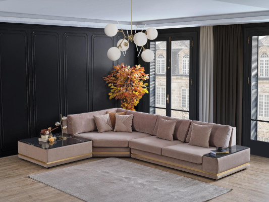 Beige L-shape Designer Corner sofa Upholstery Living landscape Luxurious Sofa