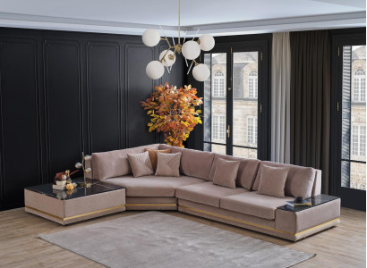 Beige L-shape Designer Corner sofa Upholstery Living landscape Luxurious Sofa