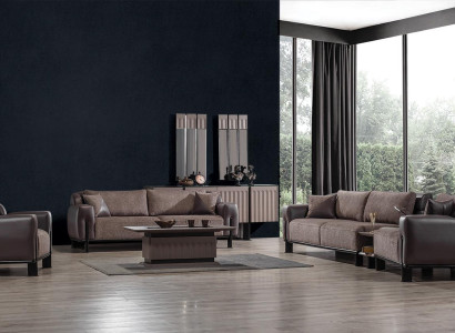 Brown Living room Leather Suite 3-Seater Sofa Armchair Coffee table 4-piece