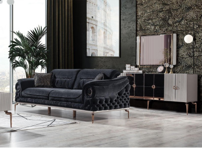 Black living room set exclusive s sofa upholstery armchair TV cabinet lowboard