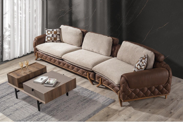 Brown Living room Set Designer Leather Four-seater Sofa Coffee table 2-piece